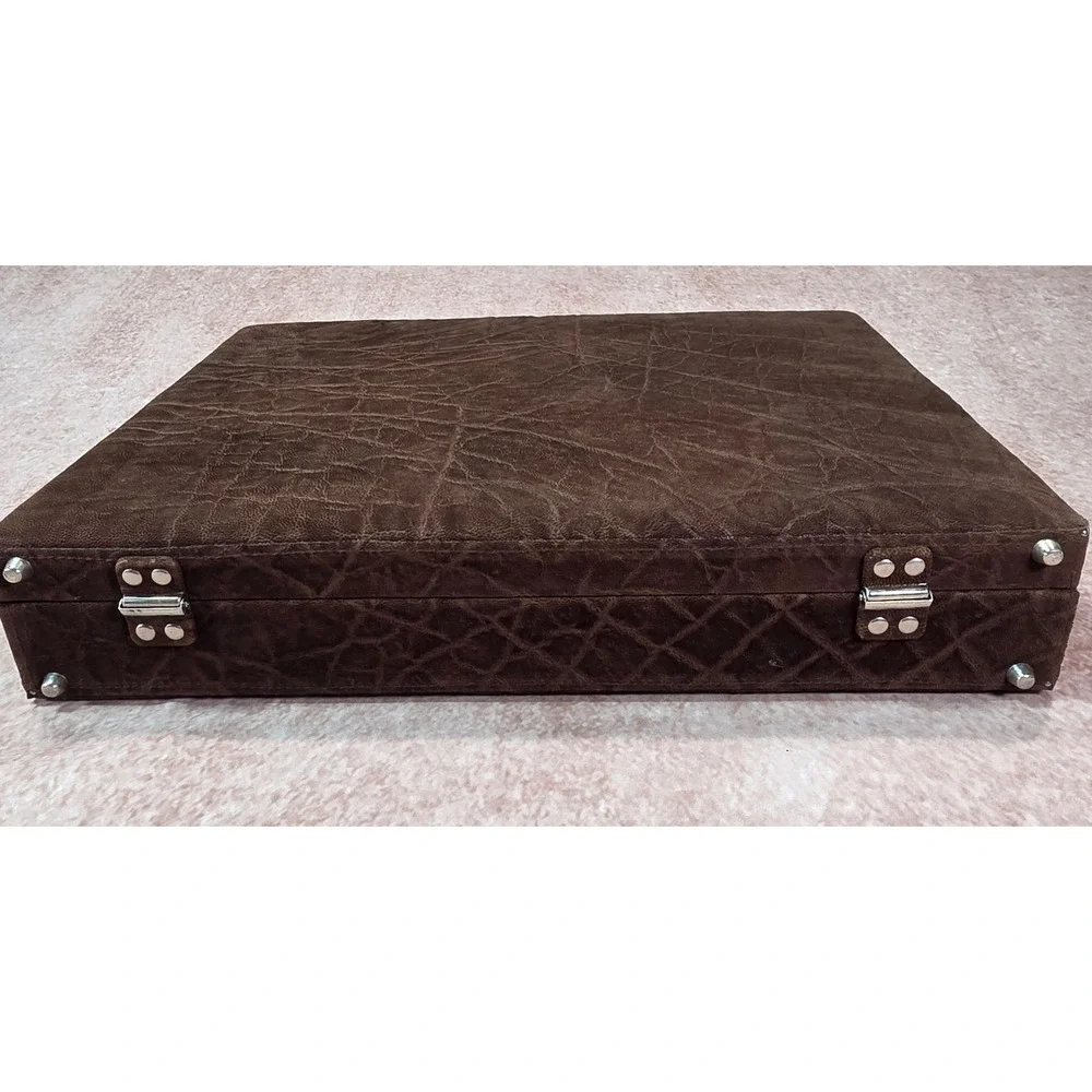 Vintage Elephant Embossed Leather Attache Briefcase Combination Lock Brown Case